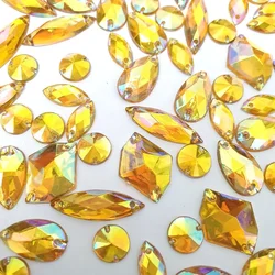 Mix Shape Size 150pcs Yellow Golden AB Sewing For Wedding Girl Decorative Rhinestone Beads Clothing Party Dress Decoration Diy