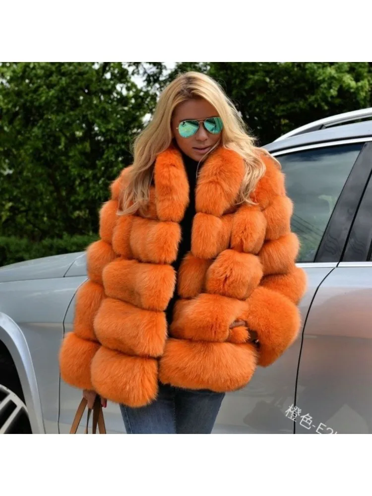 Vrouwen namaakbont jas dikke losse lange jas warme kraagvorm volledige mouw open steek dikke jassen effen winter 2025 - afbeelding 2