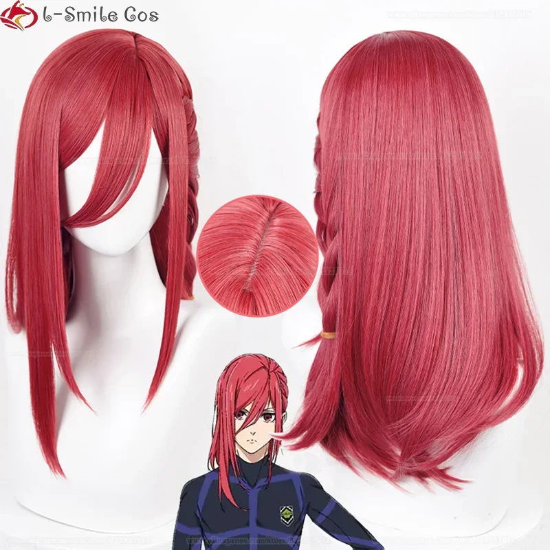 Anime chigiri hyema chigiri cosplay wig 53cm/40cm wine red wig with braid heat resistant hair in stock wigs wig cap