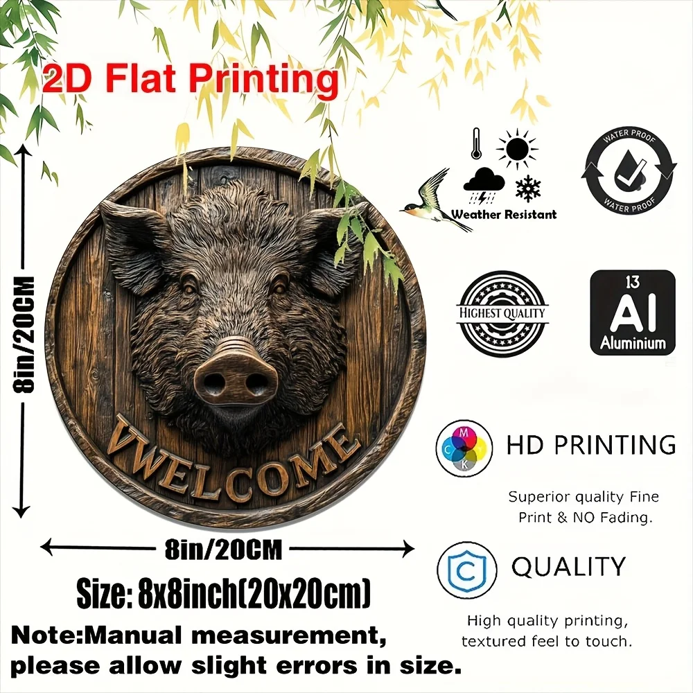 Tin Sign - Vintage Durable Metal Plaque Wall Decor, 3D Effect Wild Boar Welcome Home Office Bar Man Cave Wall Art