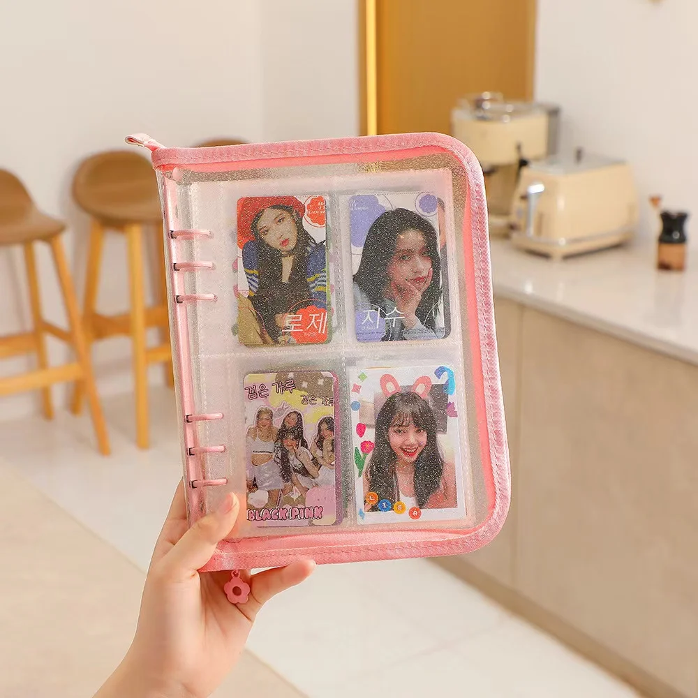 

A5 Zipper PVC Glitter Binder 6 holes Kpop Photocards Collect Book 3/5 Inch Idol Photo Album Organizer Notebook School Stationery