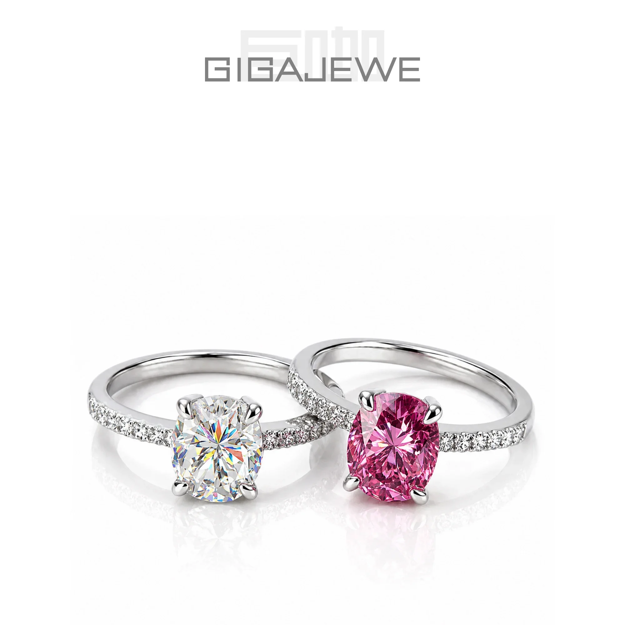 

GIGAJEWE Moissanite 2.0ct 7X9mm Red/Pink/ White D Color Oval Cut 925 Silver Ring Diamond Test Passed Fashion Woman Girl Gift