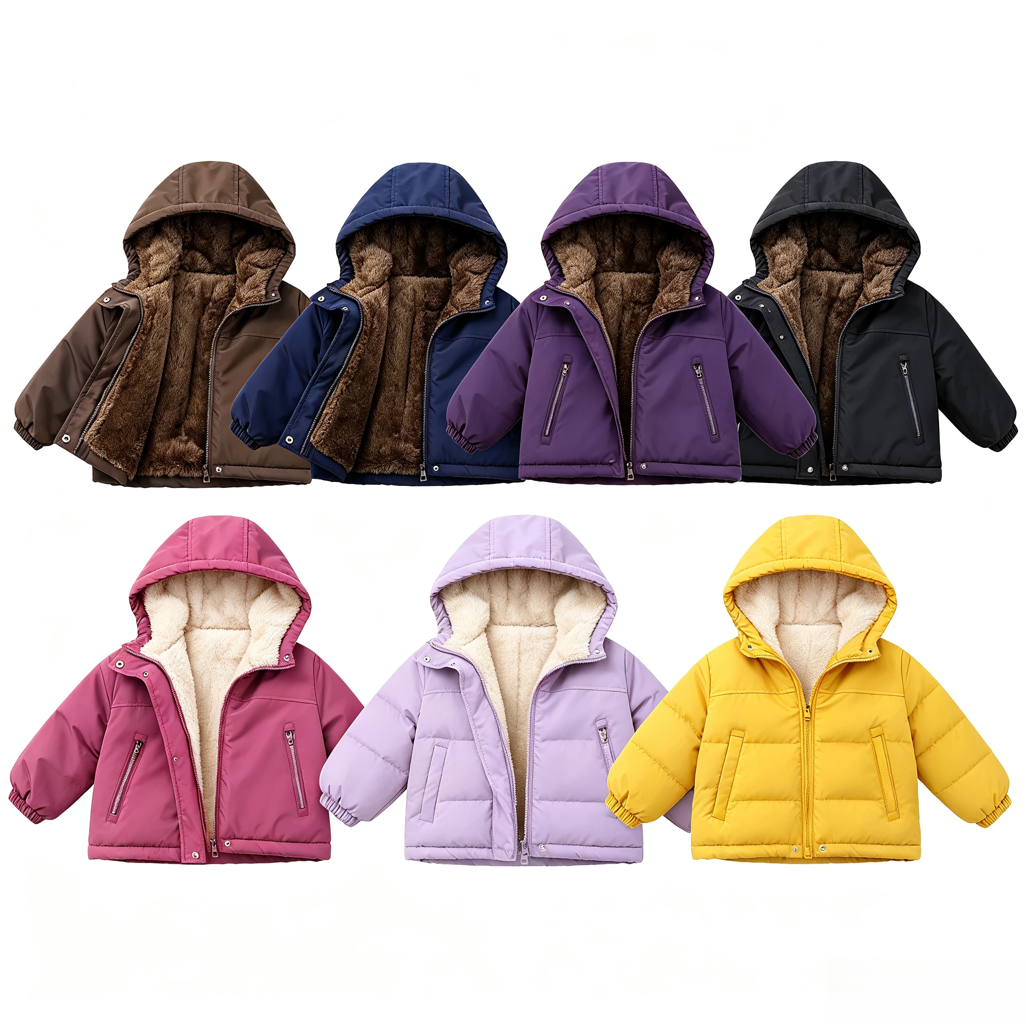 Kids Fleece Lined Hooded Winter Jacket Boys Girls Warm Thick Plush Lining Parka Windproof Hooded Coat Infant Outdoor Outerwear