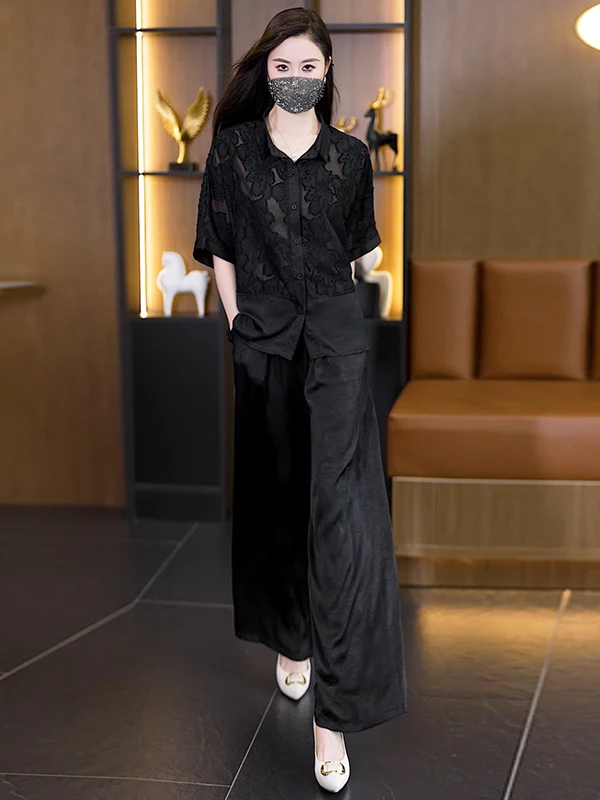 

Authentic Summer Fashion Set 2026 Elegant Large Size Women's Clothing Two-Piece Suit Short Sleeve Shirt Collar Loose Fit