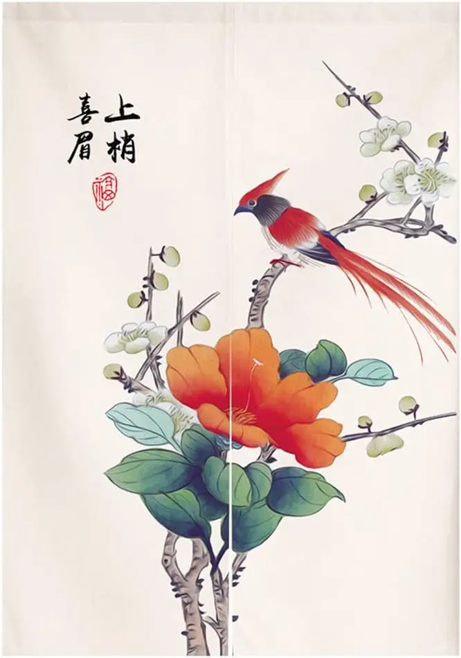 Elegant Bird and Flower Noren Curtain,Traditional Chinese 