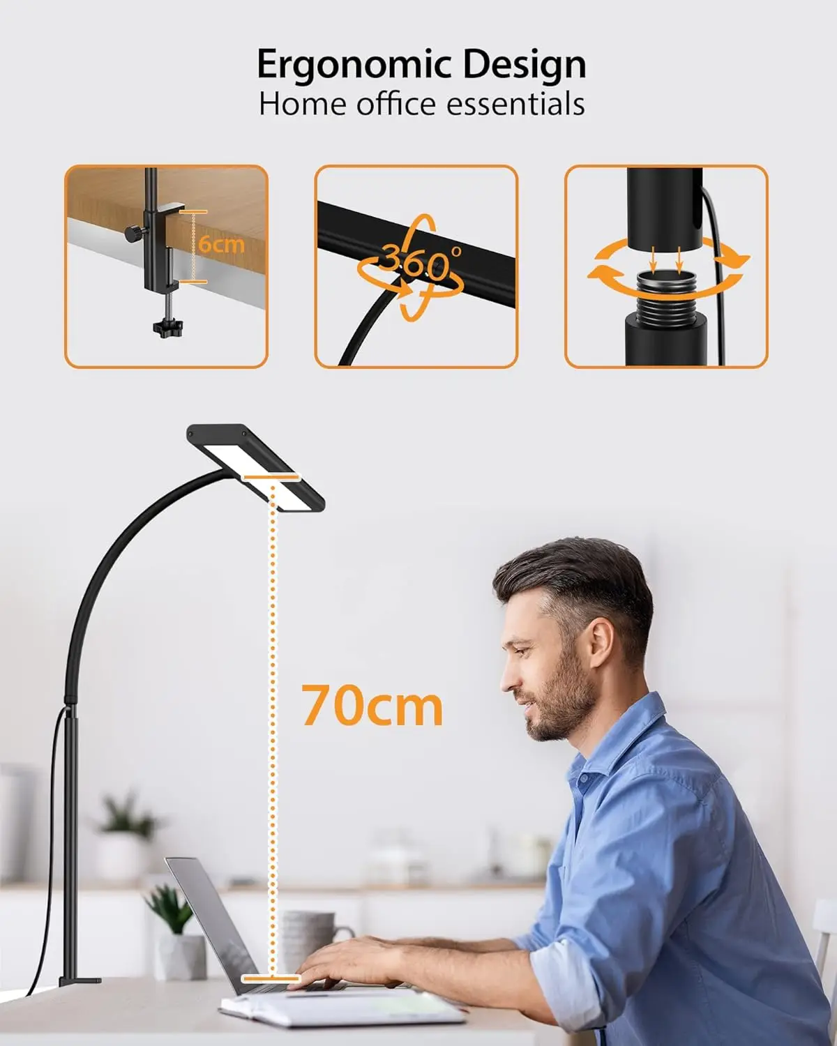 LED Desk Lamp Stepless Dimming Desk Lamps With Clamp Eye Caring Desk Light With Adjustable Gooseneck Wireless Remote Control