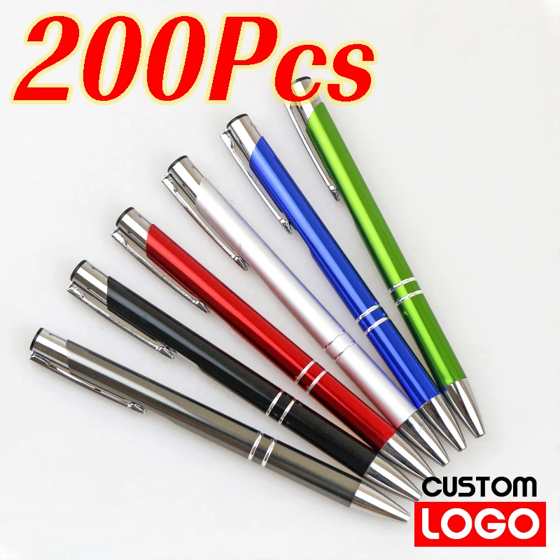 

200pcs Personalized Ball Point Pen Advertising Promotional Pen Custom Logo Gift Customized Your Text Metal Ballpoint Pens