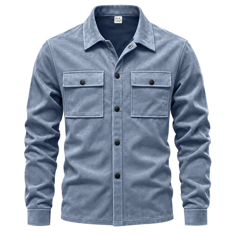 Herren-Wildlederhemdjacke, Air-Layer-Strickjacke mit Revers und Doppeltaschen, Langarmjacke – Detail 26