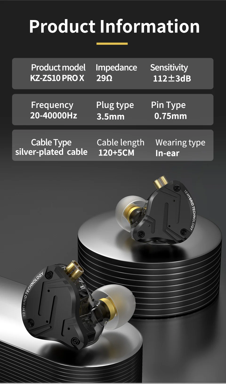 KZ ZS10 PRO X Verbesserte 1DD+4BA Hybrid-Treiber-HiFi-In-Ear-Kopfhörer mit 0,75 mm 2-Pin-Kabel für Audiophile-Musiker DJ – Detail 12