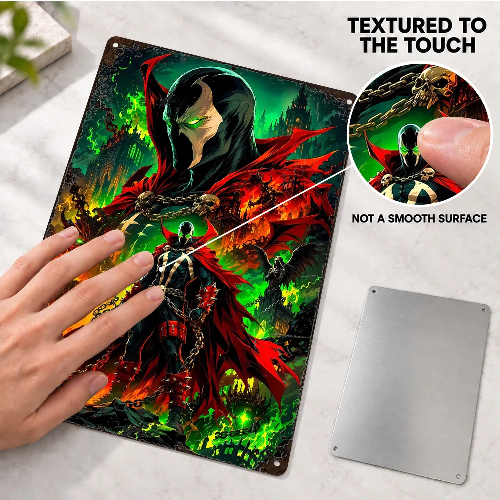 Spawn Movie Printed Poster Customized Aluminum Metal Sign Illustrated Style Wall Art For Home Theater Cinema Enthusiast Gift