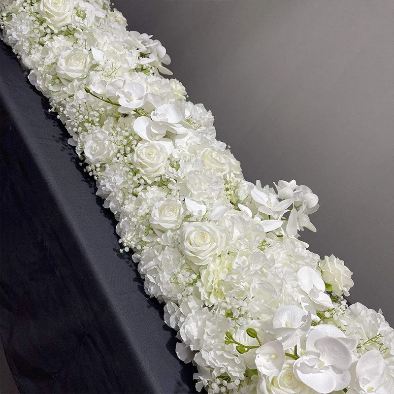 النباتات الخضراء ورقة زهرة الورد الأبيض صف الزفاف خلفية ديكور الطابق زهرة عداء الحدث الجدول الأزهار قطاع ترتيب الدعائم #4