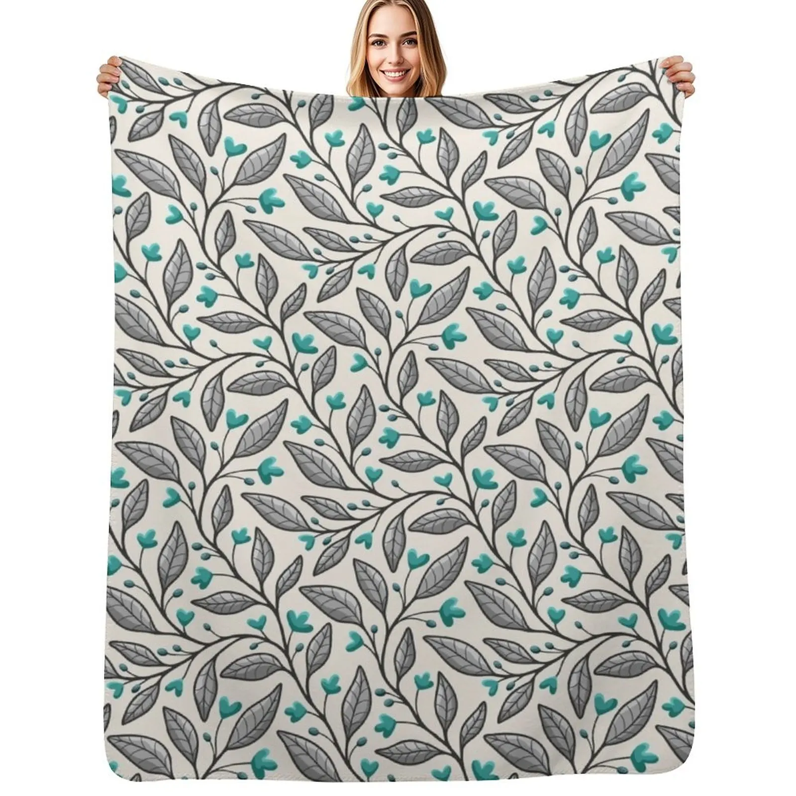 

Floral vines pattern in teal, grey and blue on light background Throw Blanket Extra Large Throw Nap Beach for winter Blankets