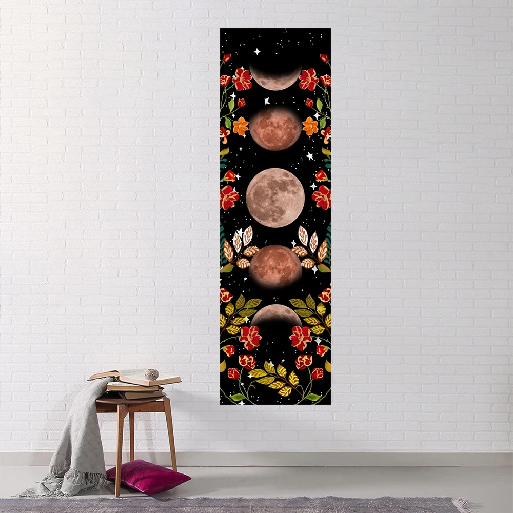 Psychedelic Moon Phase Tapestry  Wall Hanging Moon Floral Throw Blanket Home Decor Wall Hanging Bohemian Tapiz Hippie for Home