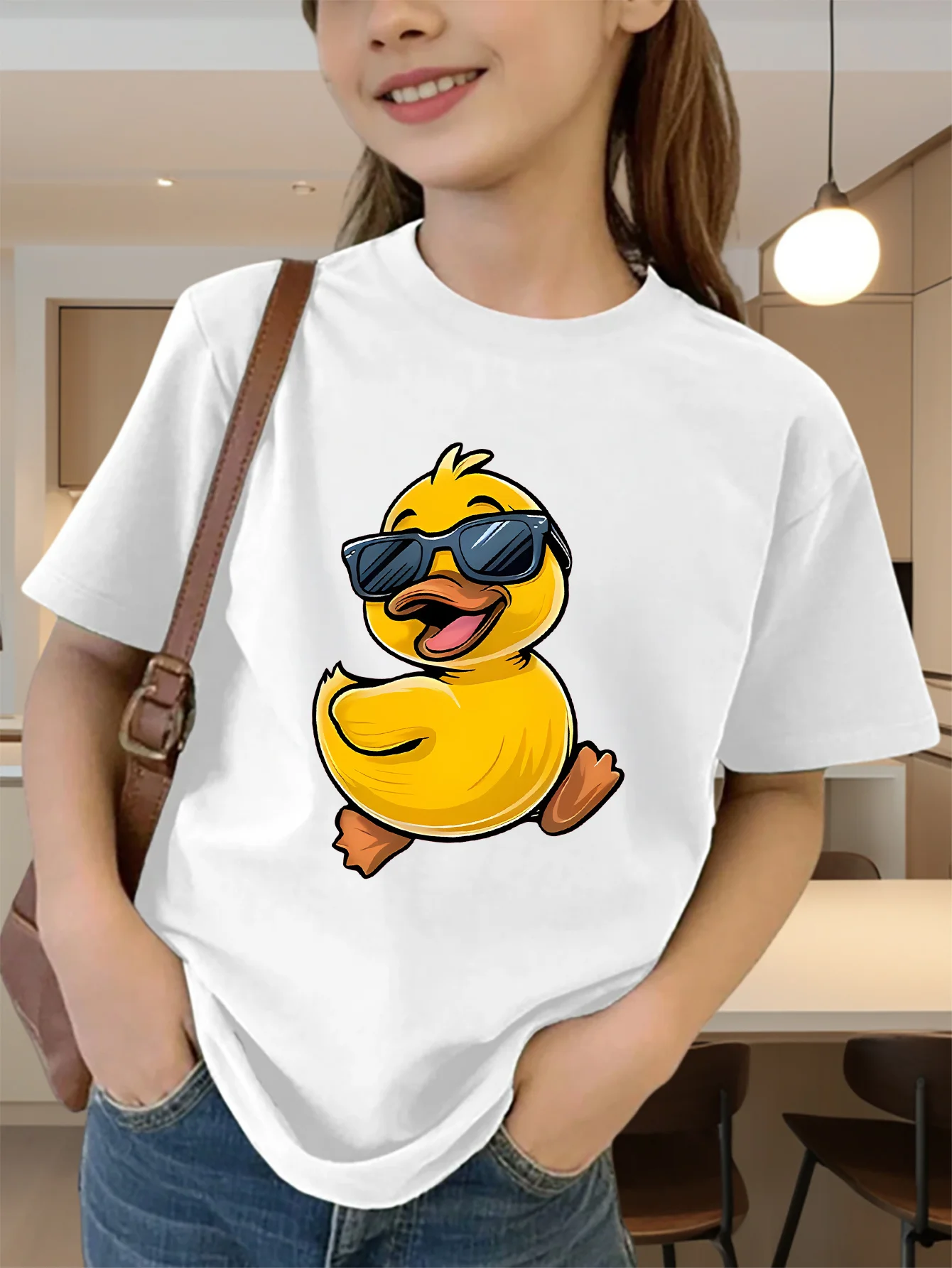 Cool Sunglasses Yellow Duck Print Boys Girls T Shirt Fun Animal Kids Tee Parent Child Matching Casual Summer Family Daily Tops
