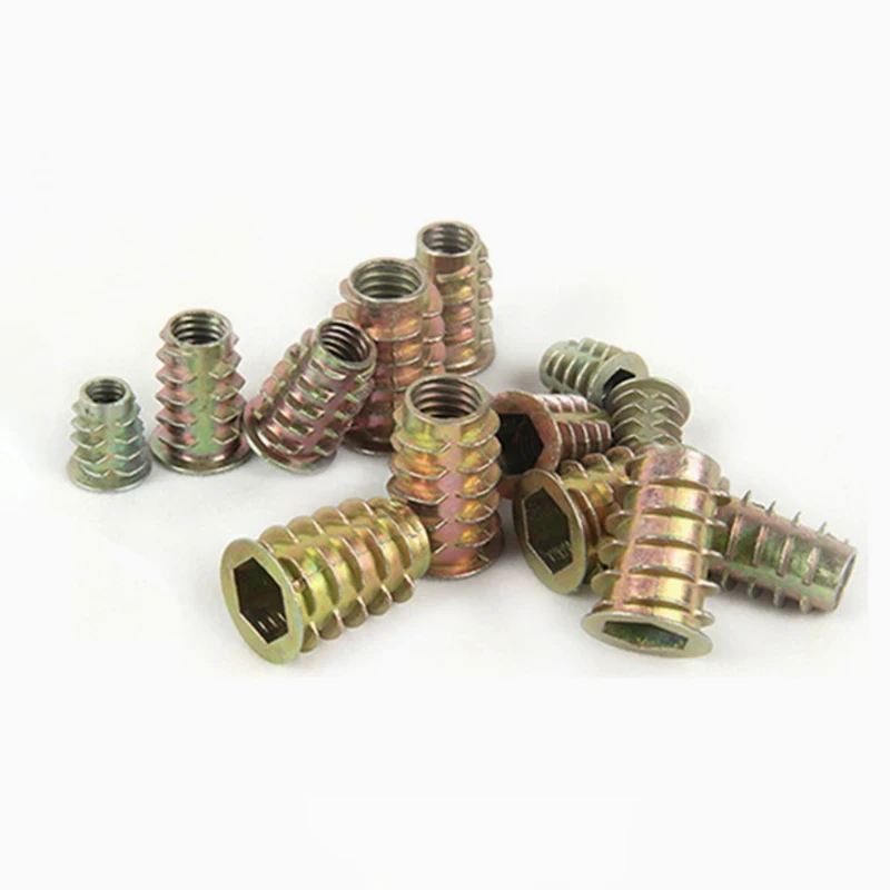 10/50/100PCS Zinc Alloy Wood Insert Nuts Flanged Hex Drive Head M4 M5 M6 M8 M10 Furniture Screws for DIY Home Improvement