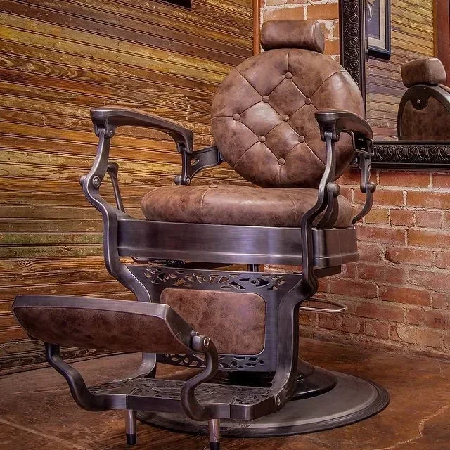 Wholesale salon furniture Brown synthetic leather heavy duty hydraulic metal salon barber chair