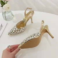 Aneikeh Fashion Stiletto Pumps Summer Silvery Rhinestone Hollow Strap High-heeled Sandals Women Wedding Banquet Shoes - Image 4