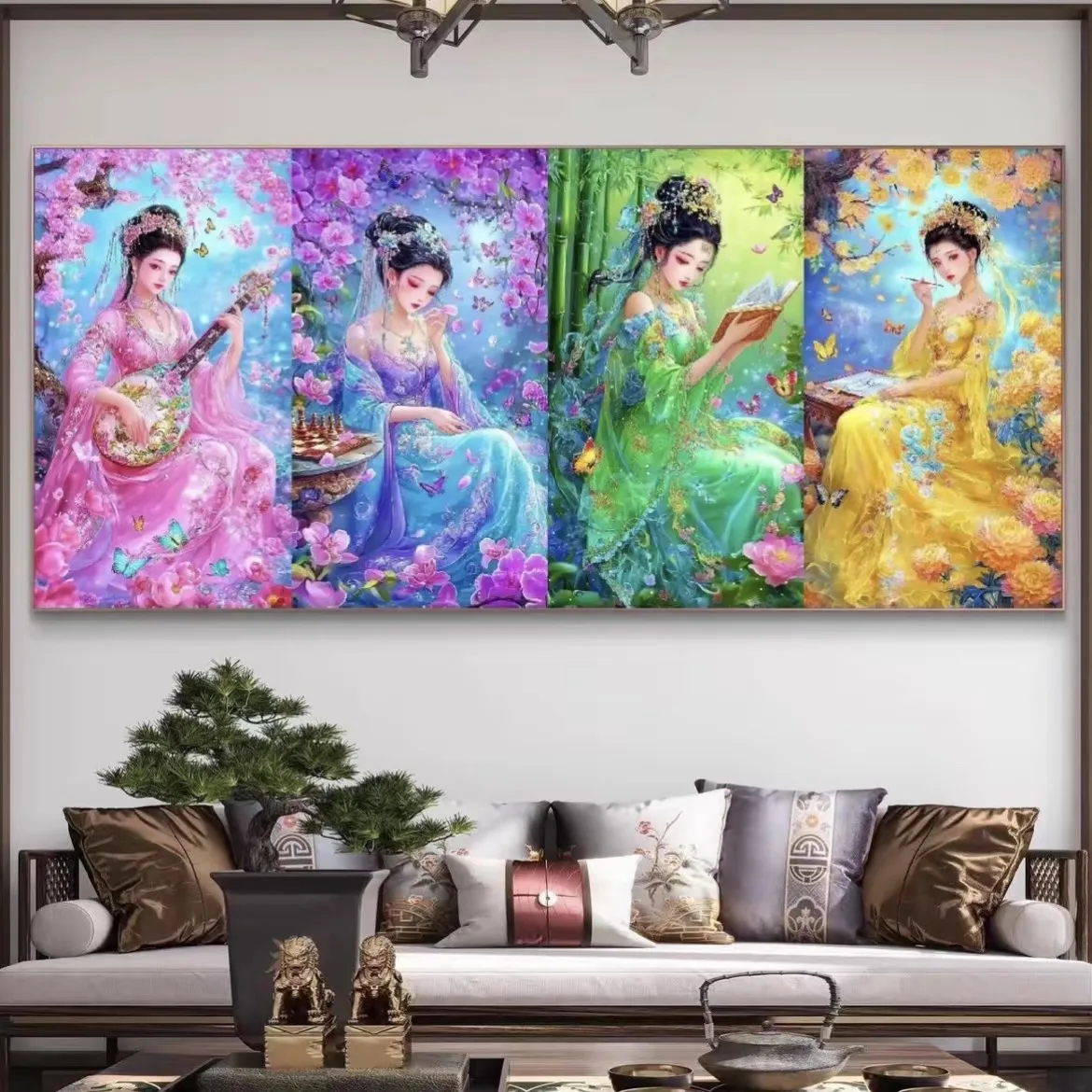 

4 pieces 11ct 75x120cm Four Chinese Beauty Embroidery DIY Printed Kits Cross Stitch Needlework Set Home Decor Crafts