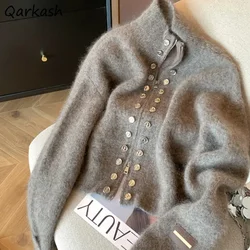 Double Breasted Cardigan Women Autumn Solid Simple All-match Zippers Design Baggy Cozy Cropped Sweater Streetwear Ulzzang Chic