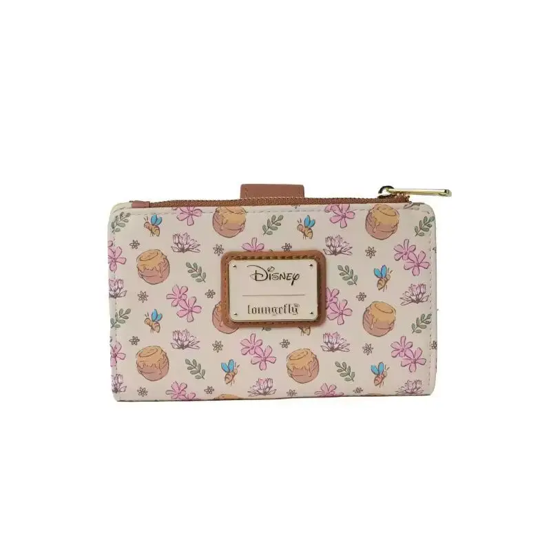 Nova carteira com estampa floral Disney Winnie The Pooh, bolsa de couro fashion fofa de desenho animado, presente para meninas e mulheres, uso diário