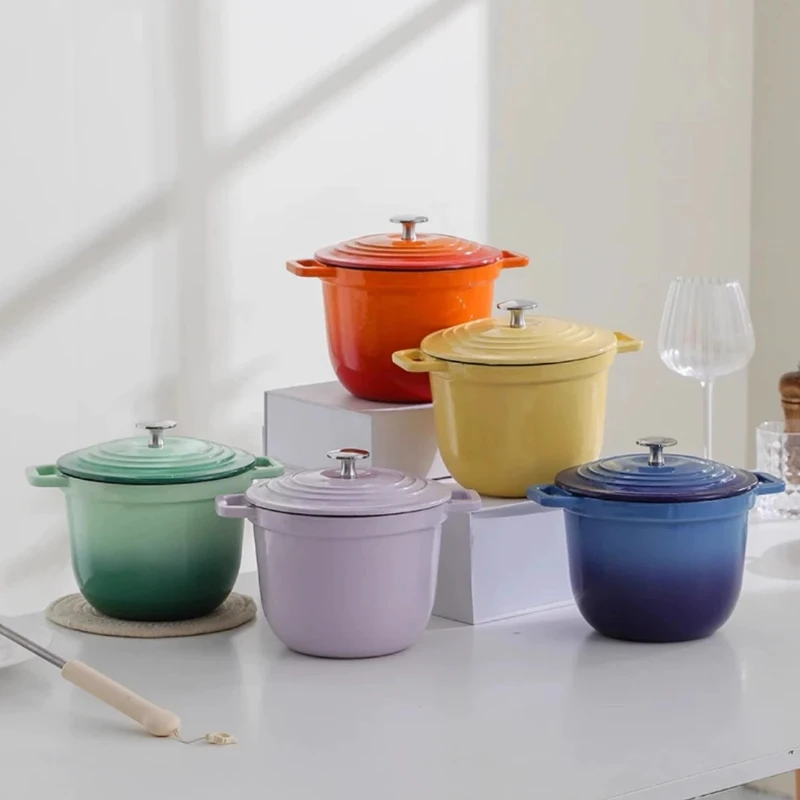 

18cm Black Enamel Cast Iron Dutch Oven Gas/Oven Safe Stew Pot Nonstick Kitchenware for Braising High-Capacity Scratch-Resistant