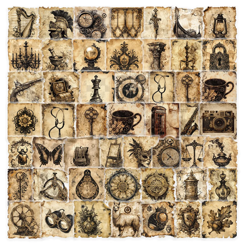 50pcs Retro Label Phone Stickers Vintage Stamp Graffiti Decor DIY Phone Case Transparent Stickers for Luggage Guitar Laptop