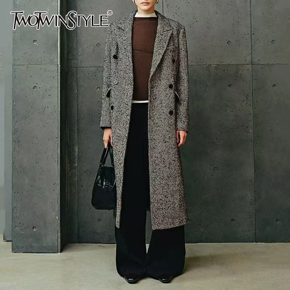 

TWOTWINSTYLE Серая двубортная куртка женская с лацканами и длинными рукавами уличная одежда женские куртки осенний стиль новая мода