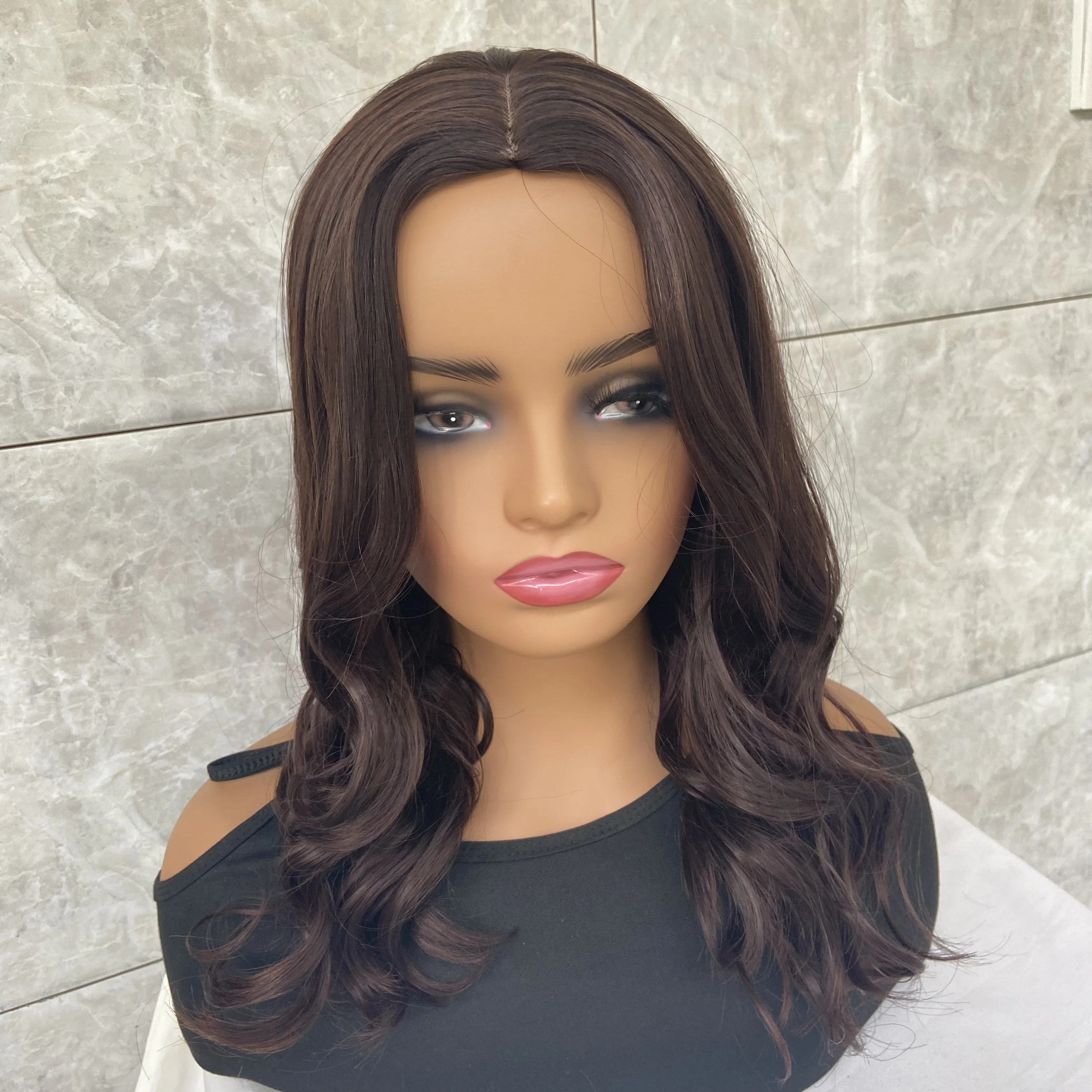 Fashiomag Long Wavy Dark Brown Mix Middle Part Synthetic Hair Wigs For Black Women Soft Natural Daily Use