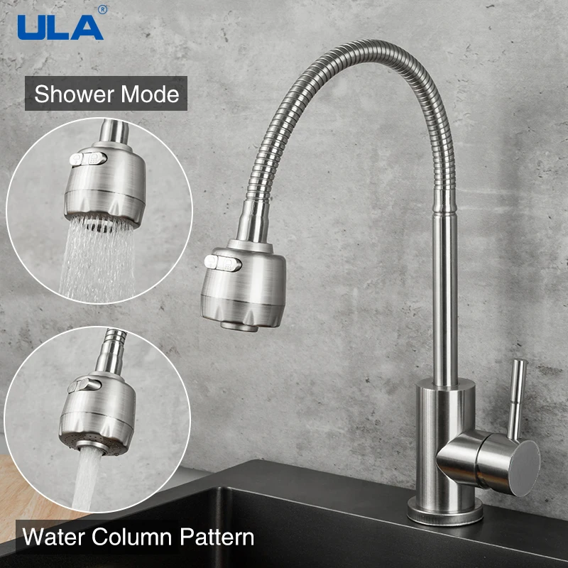 ULA Kitchen Faucet Stainless Steel Kitchen Sink Faucet Stream Sprayer Nozzle 360 Degrees Kitchen Sink Mixer Hot Cold Water Taps