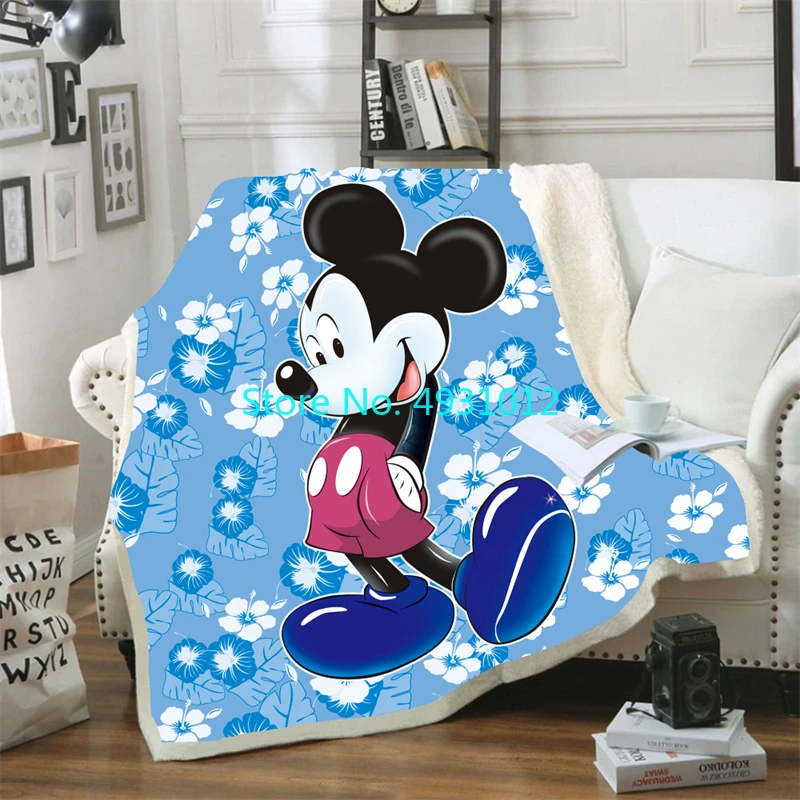 Selimut Hangat Bermotif Mickey Mouse Minnie Mouse 70x100cm Selimut Sherpa Domba Flanel 3D Lembut Hadiah Bayi Anak-anak untuk Sofa Kamar Tidur