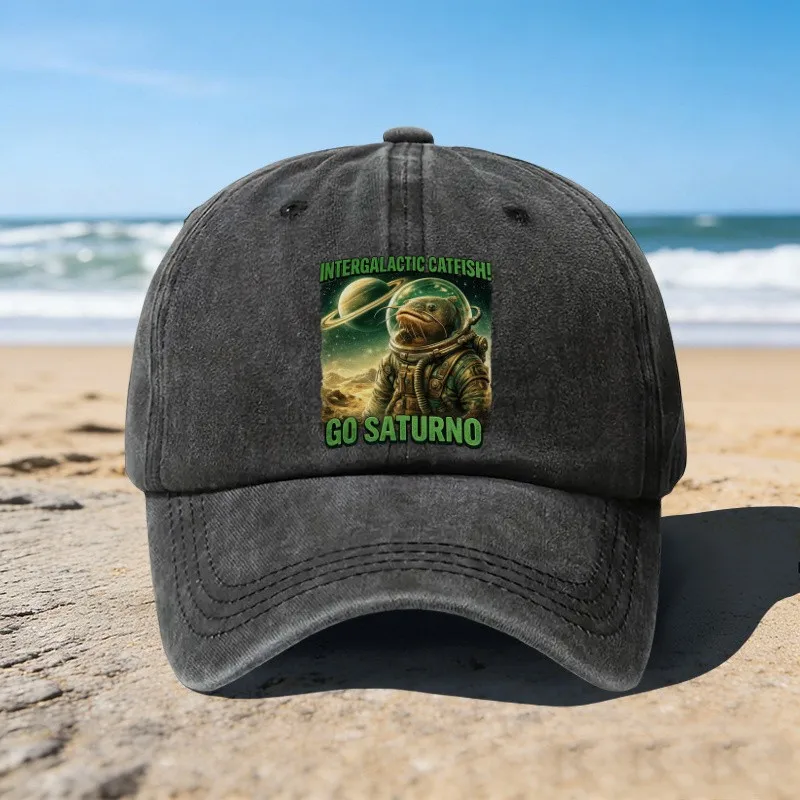 Intergalactic-Catfish-Go-Saturno-Print-Baseball-Cap-Unisex-Adjustable-Cotton-Cap-for-Beach-Camping-Outdoor