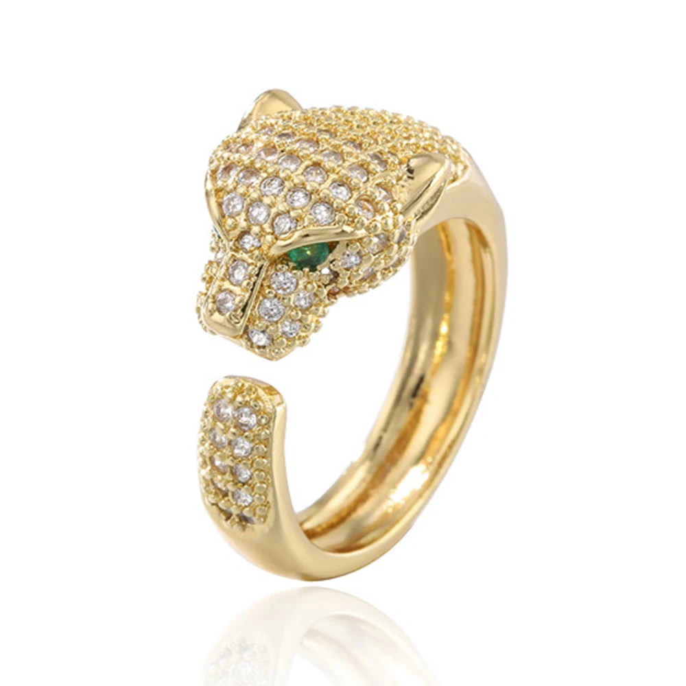 Women's Gold Color Zircon Leopard Open Ring, Statement Piece
