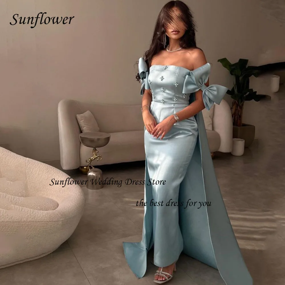 Sunflower Beading Boat Neck Evening Dress 2023 Slim Appliques Satin Ankle-Length High-end Custom Fashion Gown Party