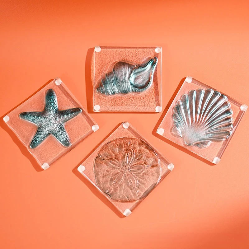 Glazed coaster cover four 3 types of thermal insulation coasters Thickened glazed transparent flower coasters