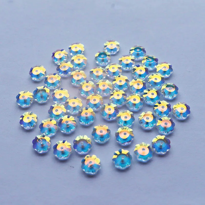 AAA 50Pcs AB Color Crystal Flower DIY 8mm Glass Petals Spacer Beads Flat Bottom For Jewelry Making Necklace Earrings Accessories