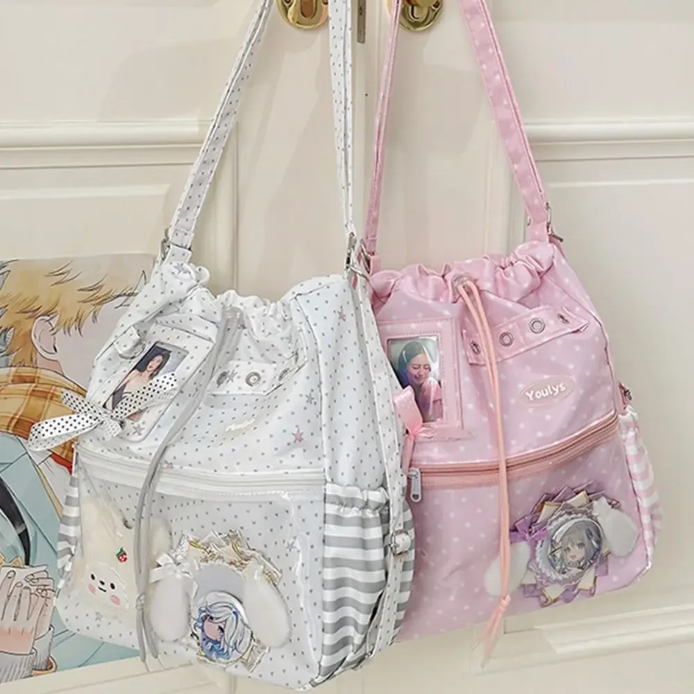 Polka Dot Pattern Ita Backpack Drawstring Clear Pocket Tote Bags Large Capacity Sweet Style Multi-functional Bag Daily Use
