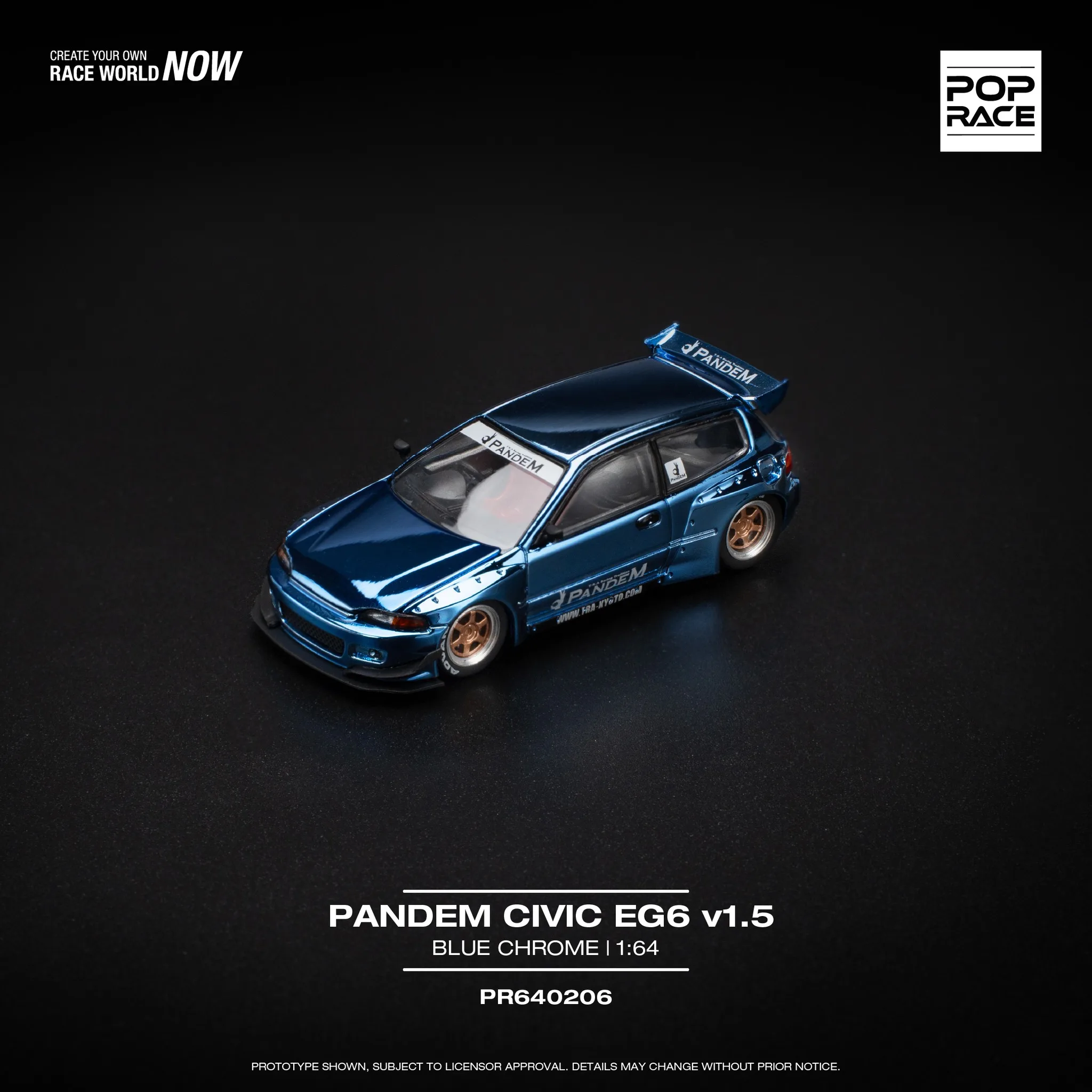 POPRACE 1/64 시빅 EG6 팬덤 와이드바디 합금 자동차 모델