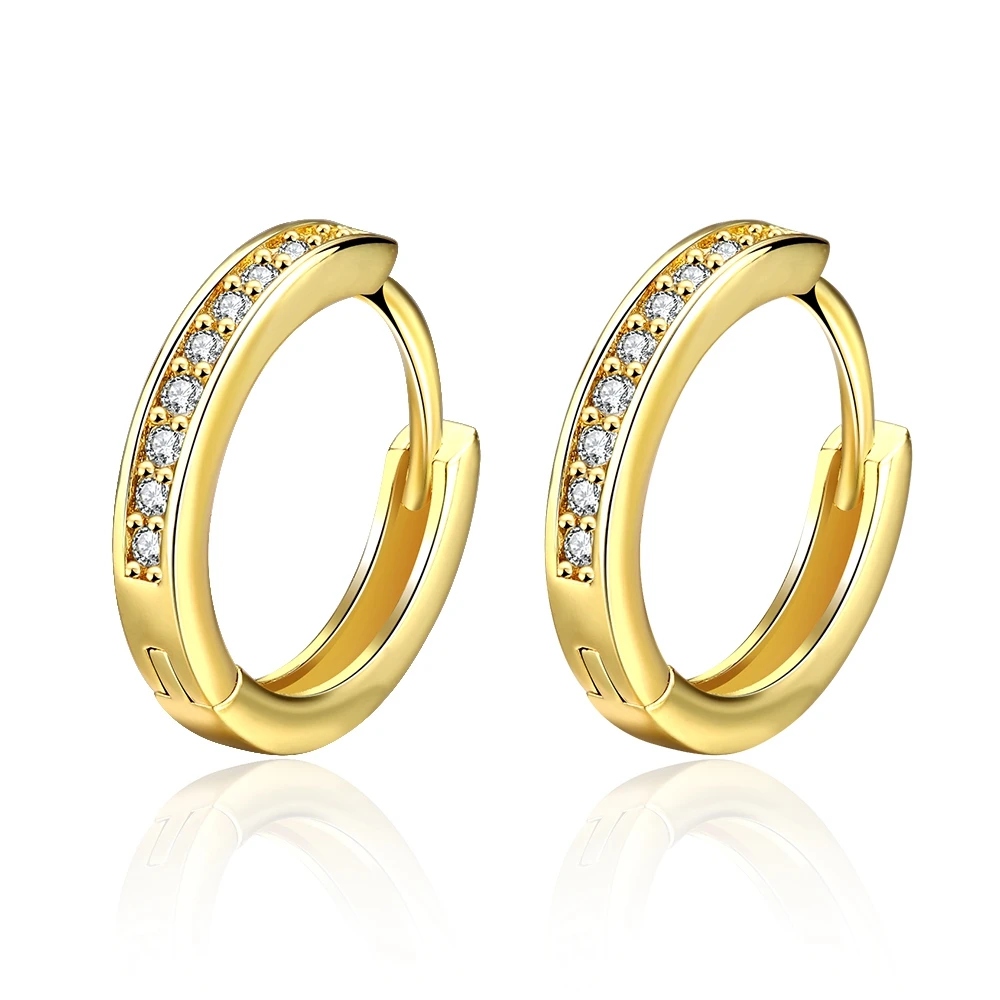 Gold Color Small Round Hoop Earrings for Men/Women Shiny Zirconia Simple Stylish Daily Wearable Earring Unisex Fashion Jewelry