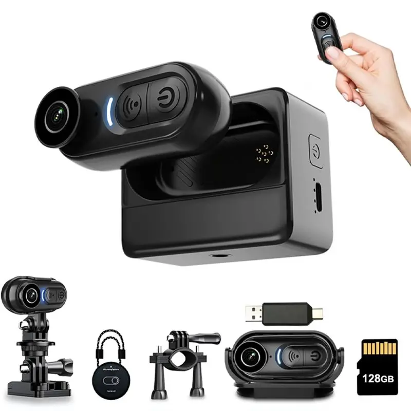 

【MUST-HAVE】Wearables Sports Cameras, 4K Mini Body Camera 128GB,Thumb Size Action Body Cam For Bike Cycling,For Vlogging Pet Walk