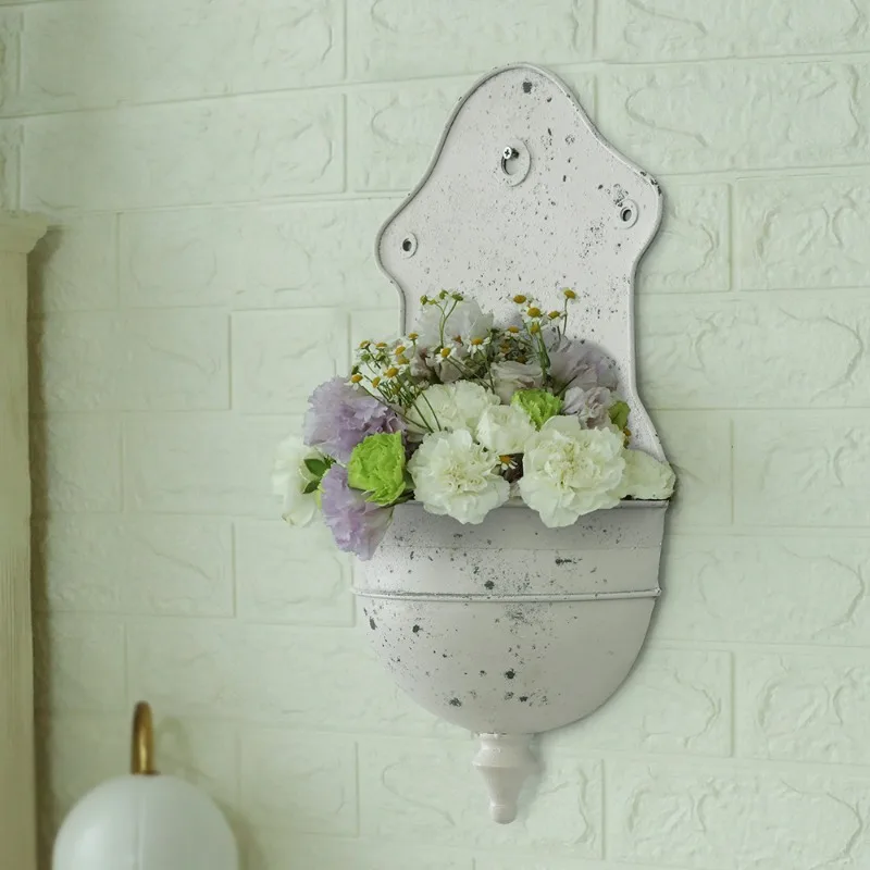 Wrought iron wall hanging flower pot garden storage and finishing home decoration European retro wall flower ware wall decoratio