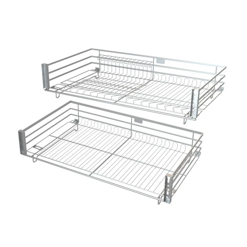 

Pull Basket Kitchen Cabinet Nano Dry Plating Dish Basket Double Layer Bowl Rack Drain Rack Drawer Storage