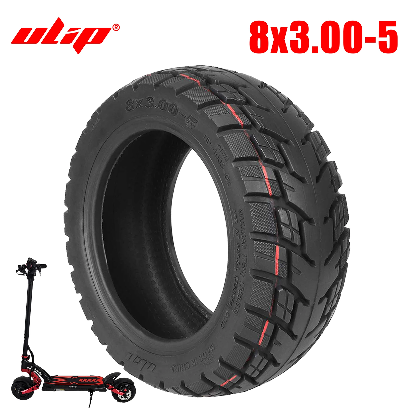 Ulip 8x3.00-5 Off Road Tubeless Tire For Kaabo Mantis 8 Electric Scooter 8 Inch Thickened Vacuum Tires Replacement Accessories