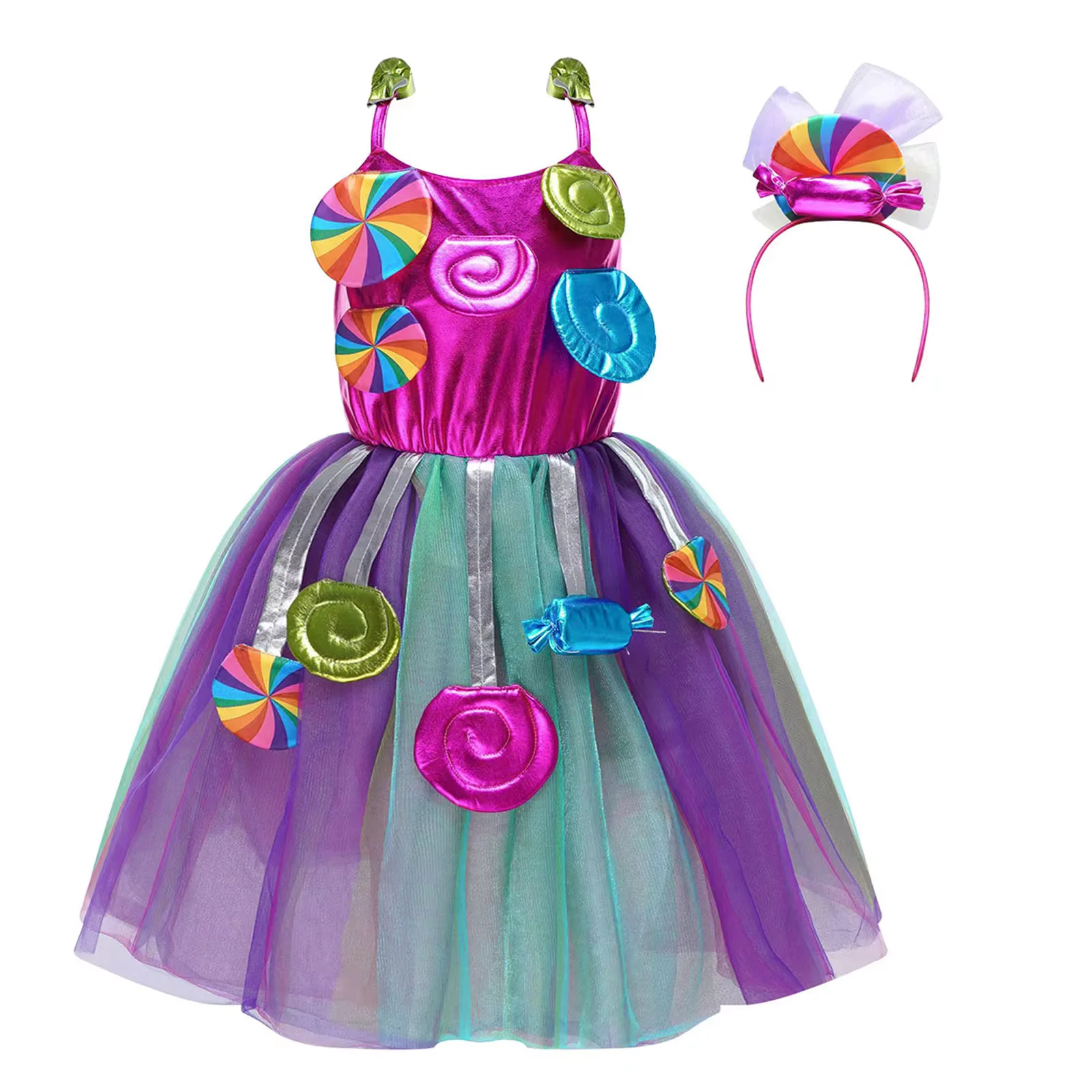 Lollipop Inspired Costume Charming Candy Dress with Headband Jewish Purim Carnival Apparel Kid High Quality Sweet Striped Frock