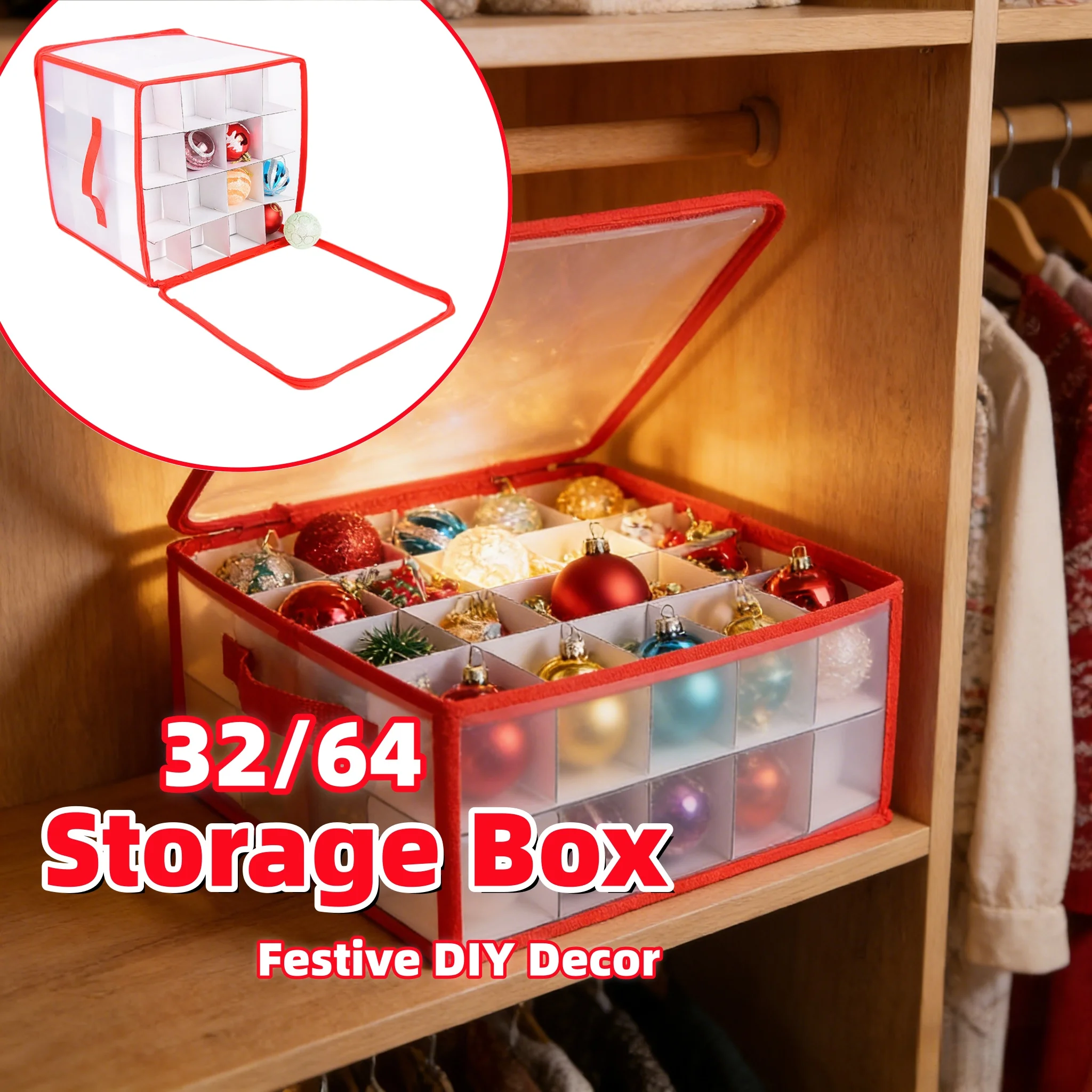 

32/64 Grid Baubles Storage Box Christmas Balls Storage Xmas Tree Holiday DIY Decor Organizer Bauble Storage Divider Storage Box