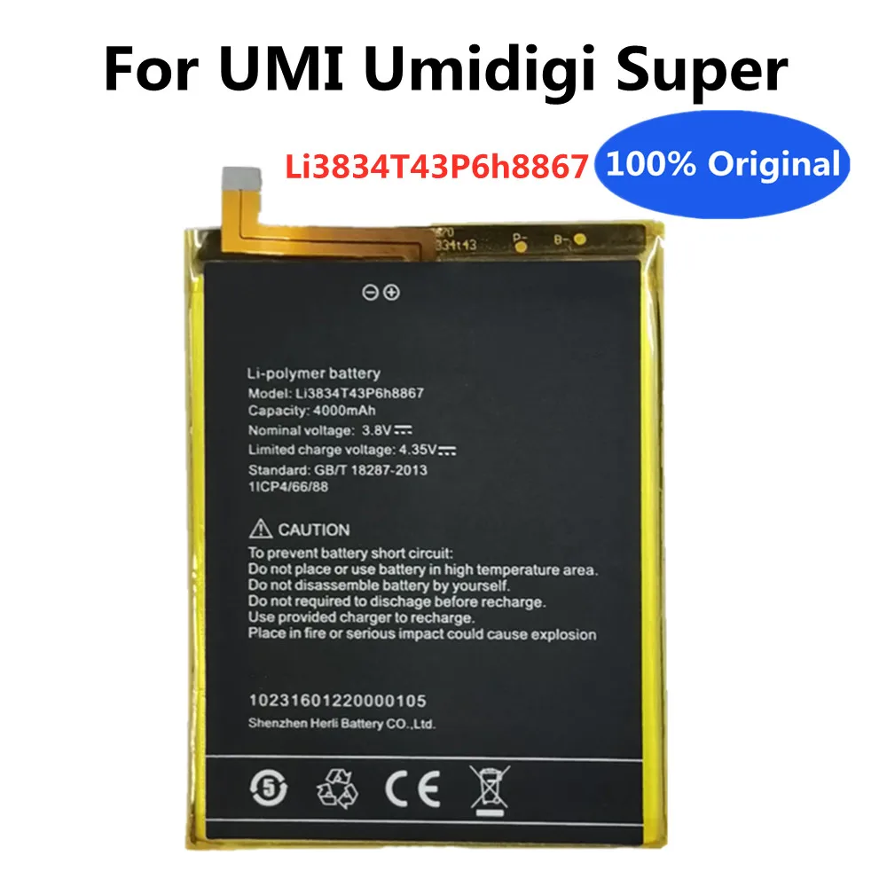 Wysokiej jakości 4000mAh oryginalna bateria Li3834T43P6H8867 dla UMI UMIDIGI Super & MAX zamiennik inteligentne mobilne telefonu Batteria