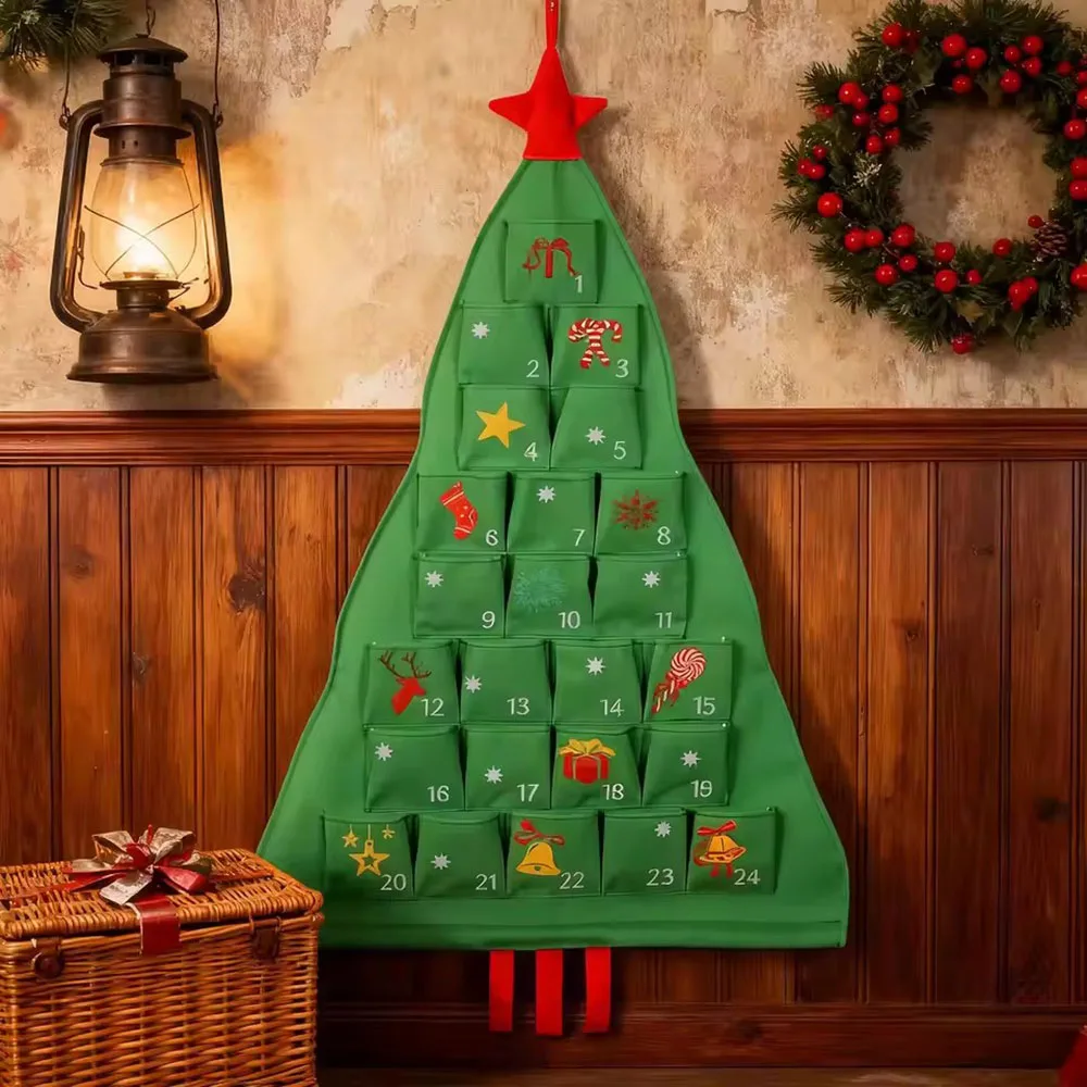 Advent Fabric 24 Days Christmas Tree Shape Storage Bag Countdown Calendar Storage Bags For Home Decorators Collectors Living