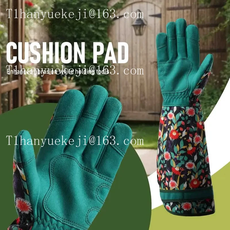 Cattle Two-Layer Leather Polyester Elastane Composite Gloves, Stab Resistant & Wear Resistant for Gardening