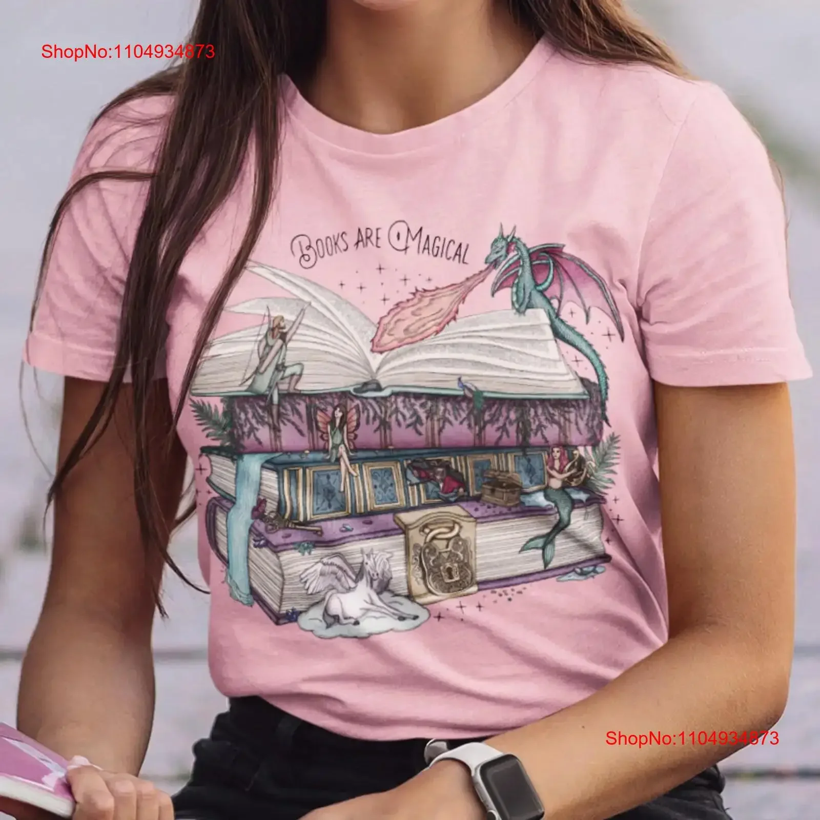 

Books Are Magical Book T Shirt Fantasy Mythical Creatures Classic Colored Ink vintage Washed Casual Breathable fashion
