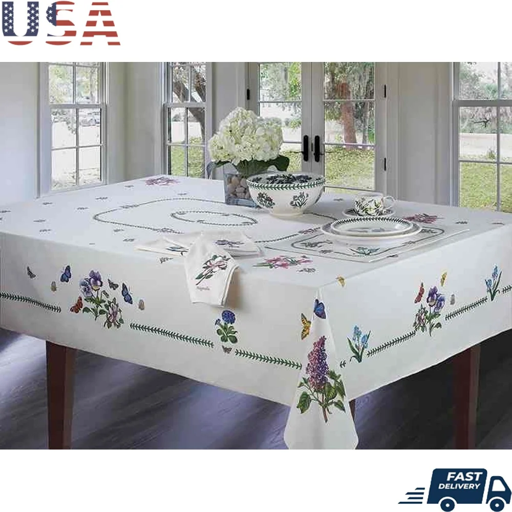 

Elegant Floral Tablecloth 60x102 Oblong Cotton Machine Washable Dining Room Kitchen Decor Imported Ivory Colorful Design