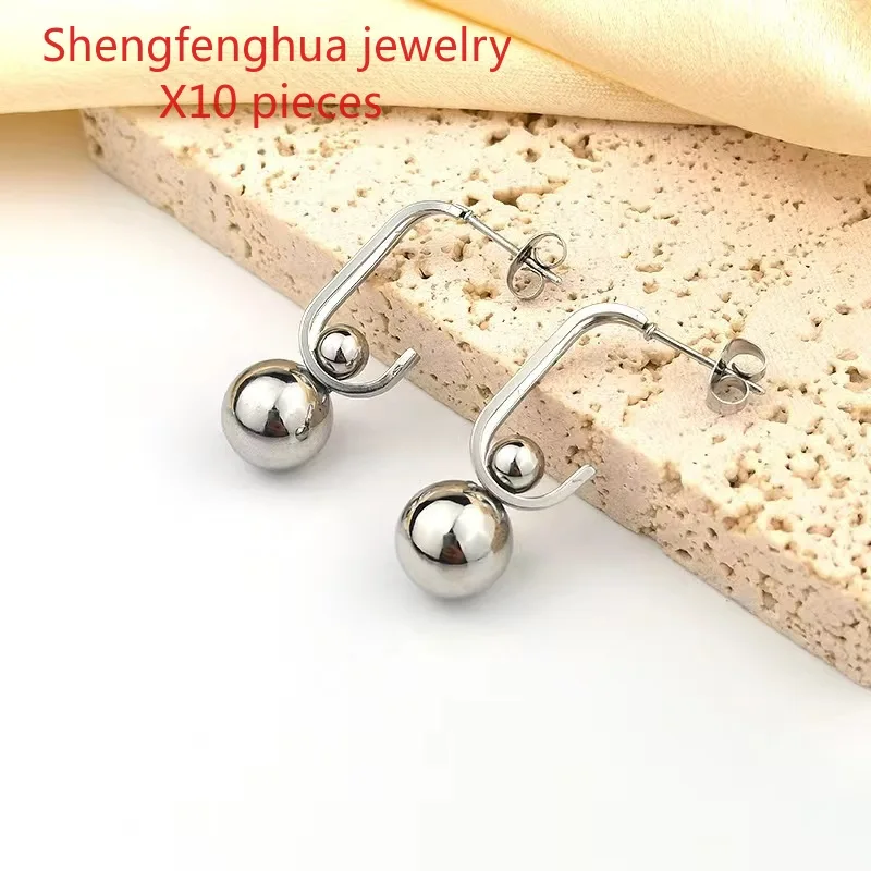 

Free shipping 10pcs hot-selling individuality simple niche design earrings double J splicing round beads pendant titanium steel